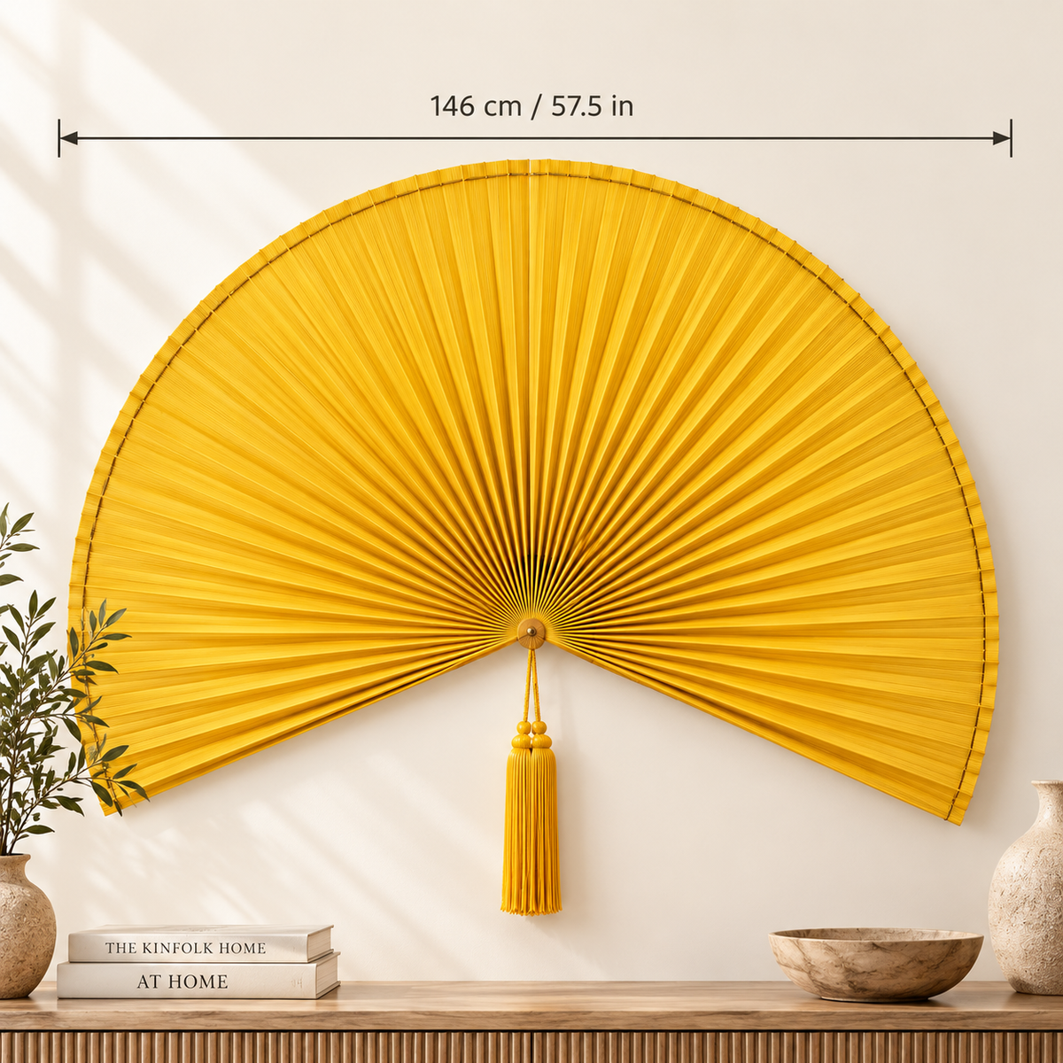 Bamboo Folding Fan Wall Decor | Large Statement Wall Hanging | Boho Home Accent | Living Room Bedroom Feature Decor
