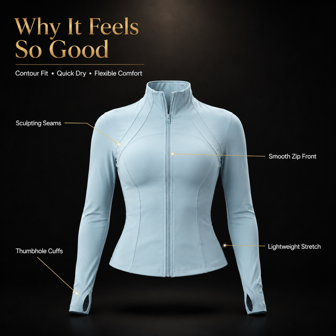 Women’s Slim Fit Yoga Jacket | Quick Dry Long Sleeve Workout Zip Top | Running Layer | Sculpted Fitness Jacket
