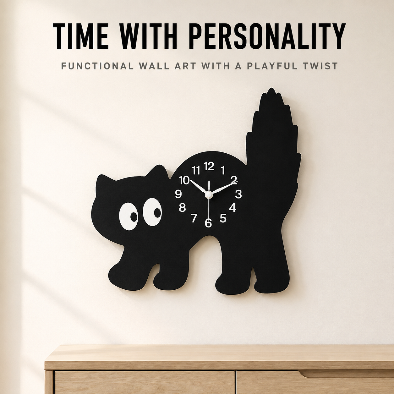 Cat Wall Clock | Playful Silent Quartz Clock | Whimsical Home Wall Decor | Living Room Bedroom Clock | Holiday Gift Decor