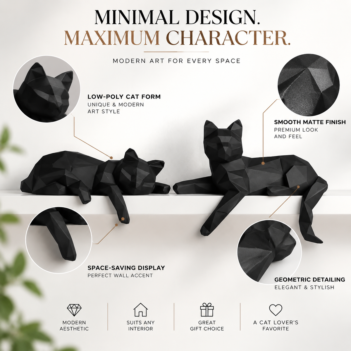 Geometric Cat Sculpture Set | Lazy Cat Figurines | Resin Cat Decor | Modern Animal Statue | Shelf Desk Living Room Decoration | Cat Lover Gift