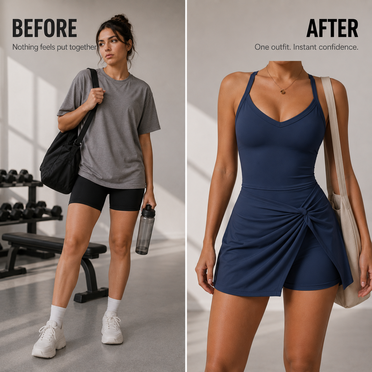 Skirted Workout Romper for Women | V Neck Yoga Bodysuit Dress | Sleeveless Gym Outfit With Shorts