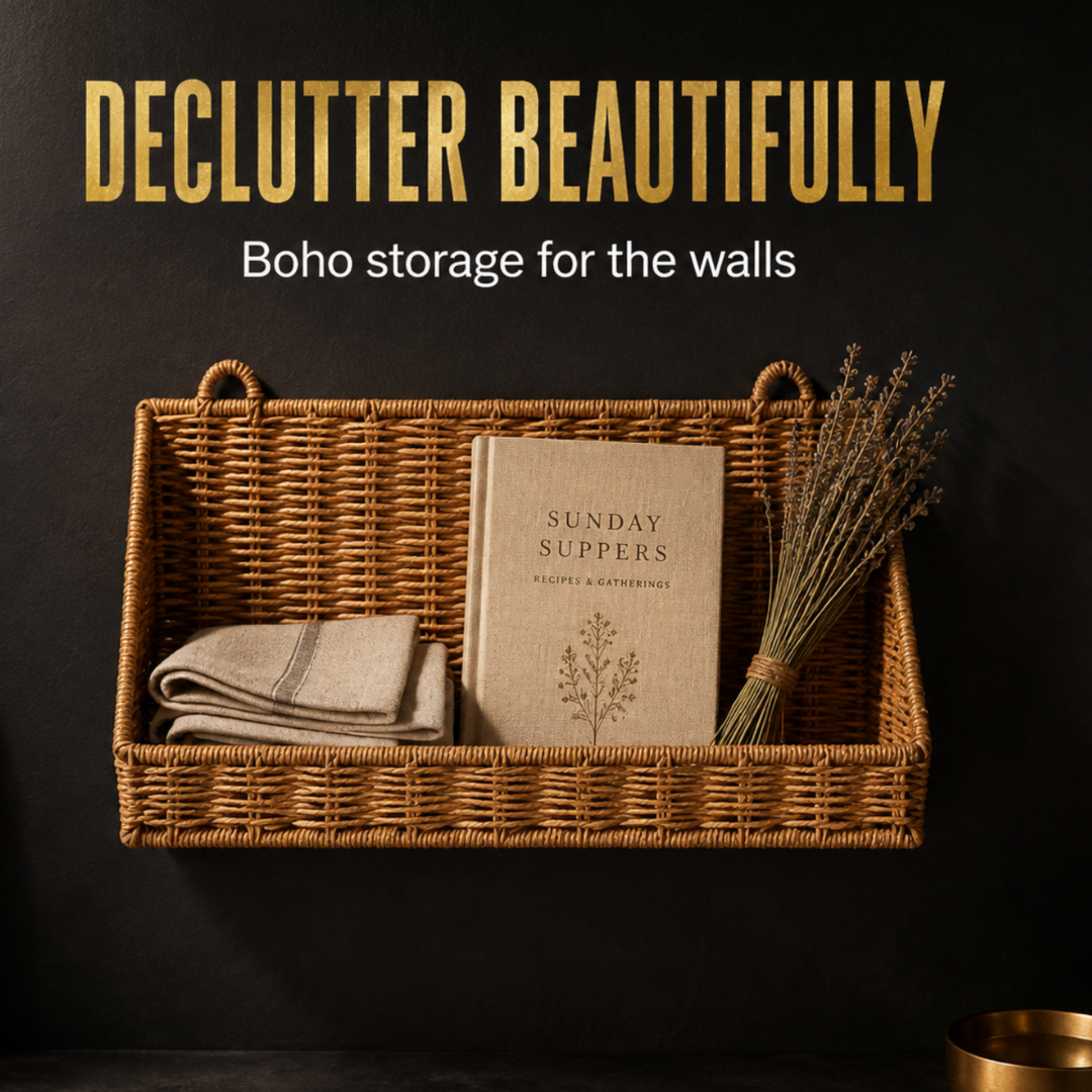 Wall Mounted Storage Basket – Boho Rattan-Look Hanging Organizer