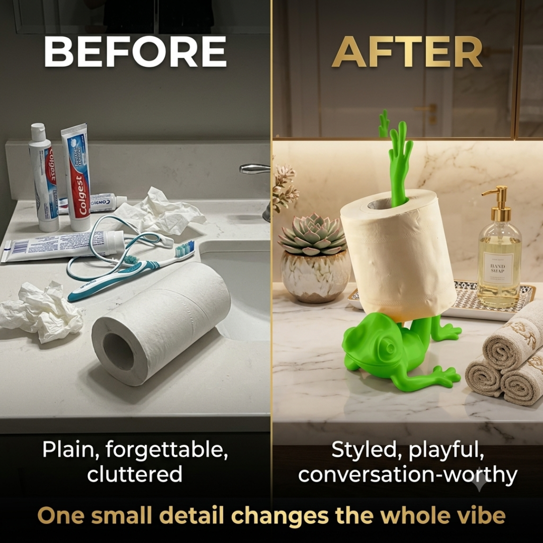 Cute Frog Holder, Funny Bathroom Decor, Stretching Tissue Stand, Whimsical Vanity Accent, Playful Toilet Storage, Unique Home Gift