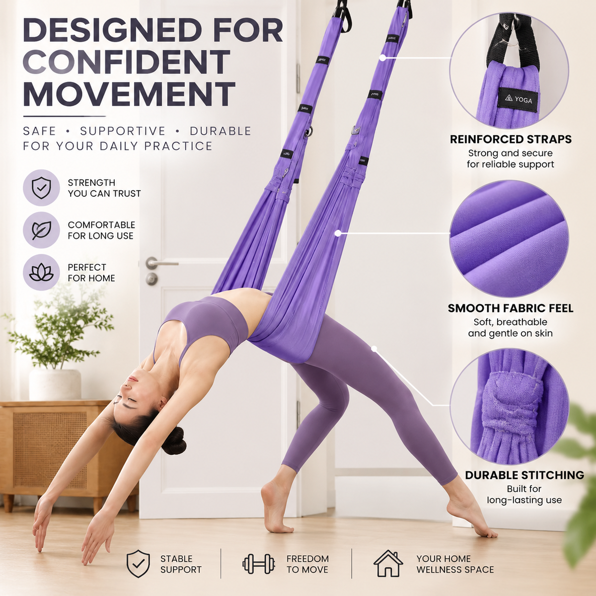 Aerial Yoga Rope Swing | Home Yoga Stretching Support | Fitness Exercise Rope | Yoga Training Equipment | Relaxation Practice Tool