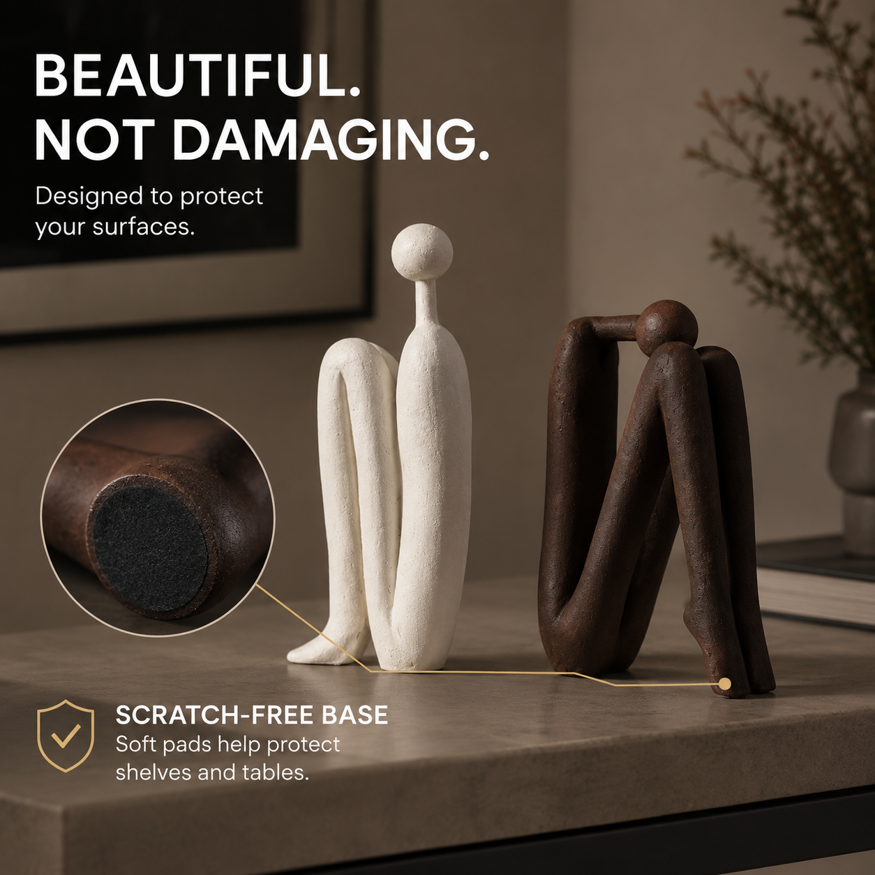 Resin Abstract Seated Figure Sculptures | Modern Minimalist Table Decor for Shelf Console Living Room Accent