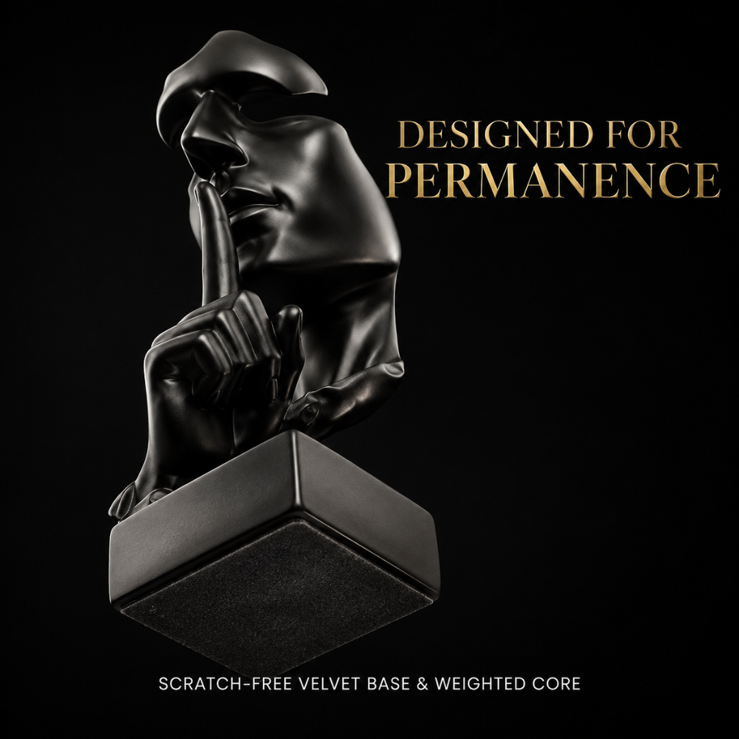 Thinker Statue – Luxury Office Decor, Abstract Face Sculpture, Modern Resin Figurine, Silence Is Gold Art, Studio Desk Ornament, White Home Decoration