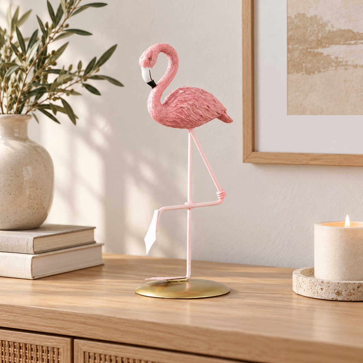 Pink Flamingo Resin Figurine Desk Ornament | Flamingo Table Decor | Living Room Desktop Accent | Cute Home Decoration