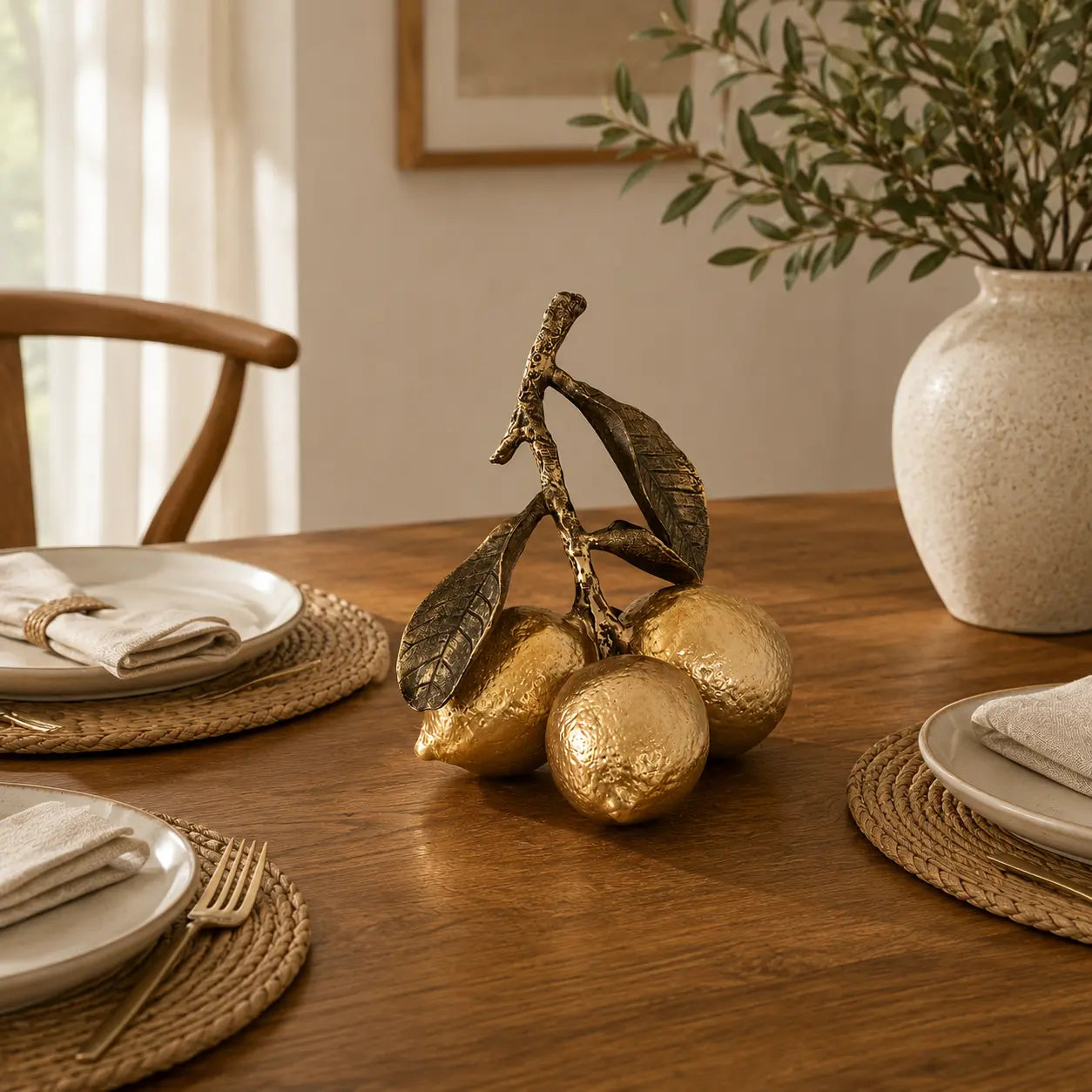 Golden Lemon Sculpture Decor | Decorative Fruit Table Accent | Modern Shelf Ornament | Kitchen Dining Room Display | Housewarming Gift Jumartins