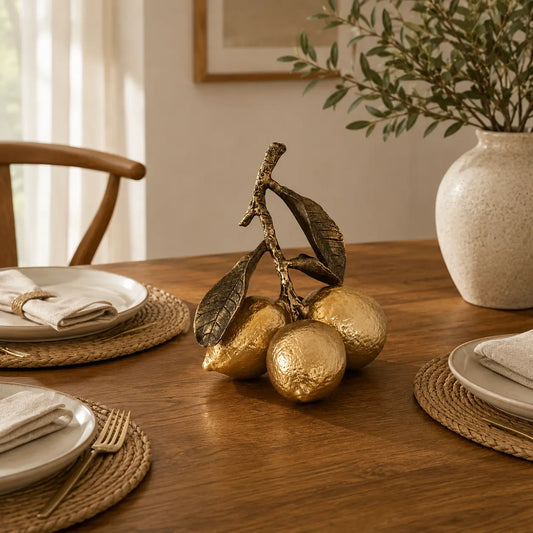 Golden Lemon Sculpture Decor | Decorative Fruit Table Accent | Modern Shelf Ornament | Kitchen Dining Room Display | Housewarming Gift Jumartins