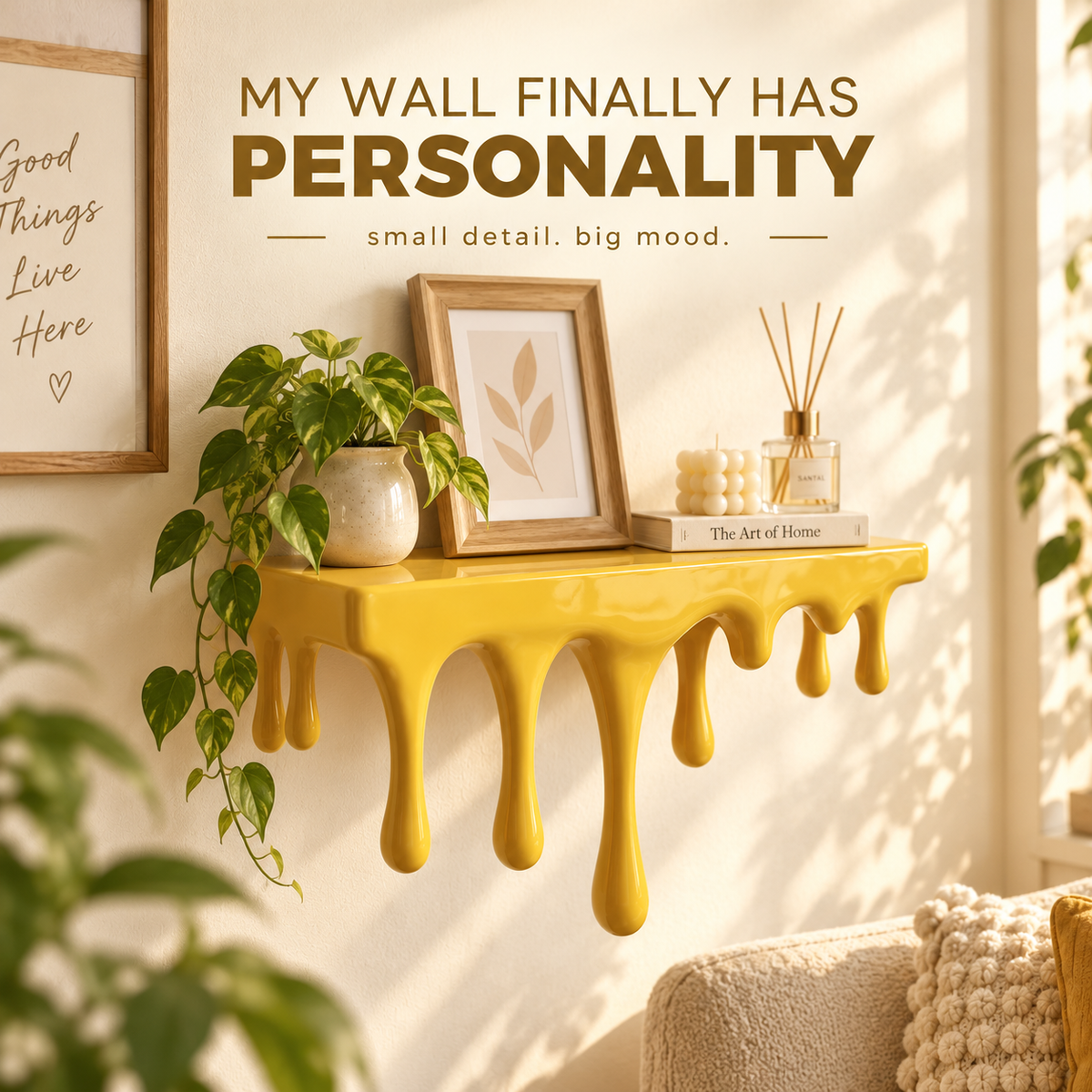 Melting Wall Shelf | Drip Floating Display Ledge | Modern Decorative Plant Holder | Artistic Bedroom Decor