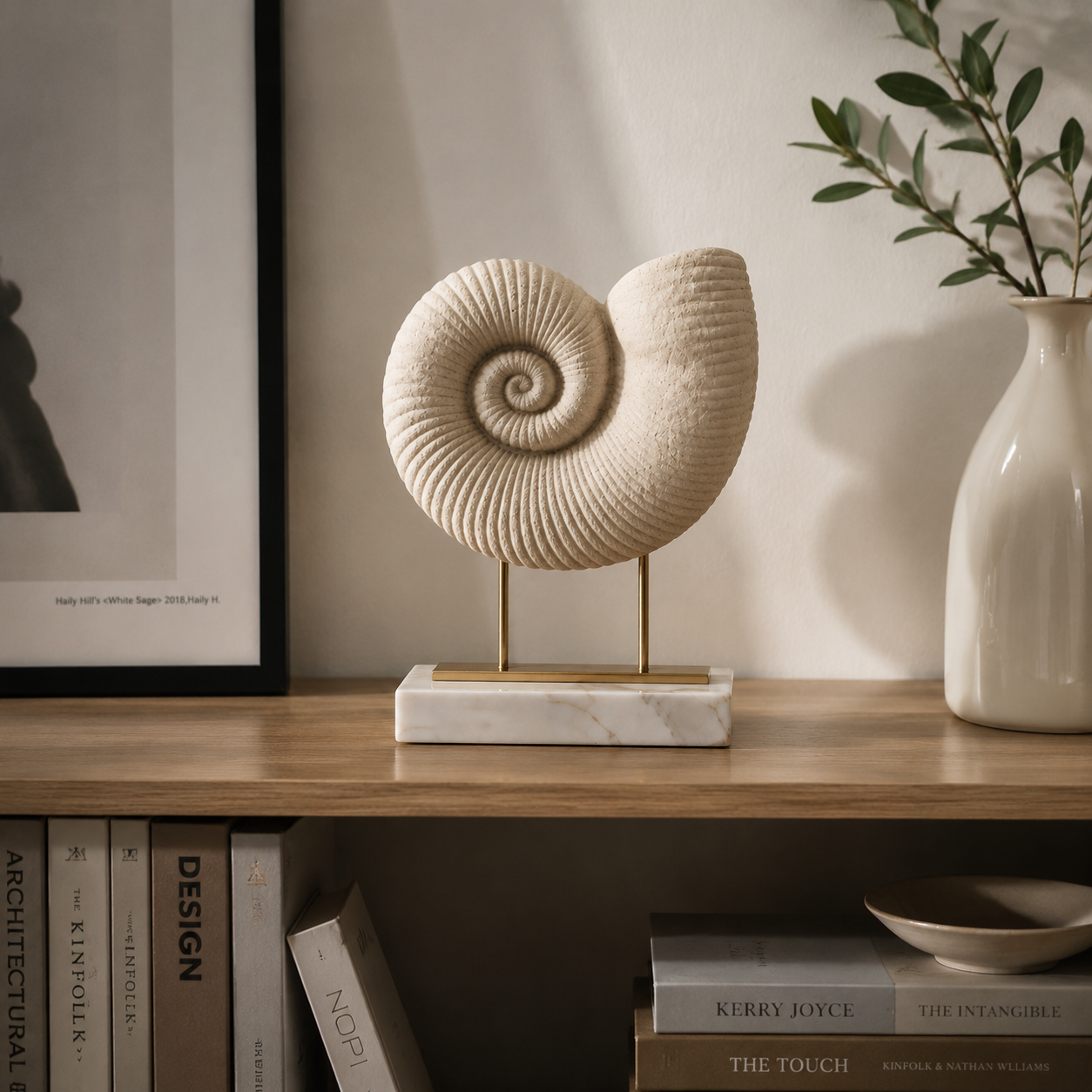 Decorative Sea Shell Figurine | Spiral Whelk Shell Statue | Coastal Home Decor Accent | Ocean Inspired Table Display Ornament