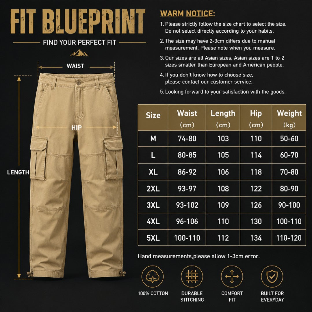 Men's Cargo Pants | Large Pocket Loose Fit Trousers | Outdoor Work Pants | Elastic Waist Utility Pants | Casual Hiking Bottoms