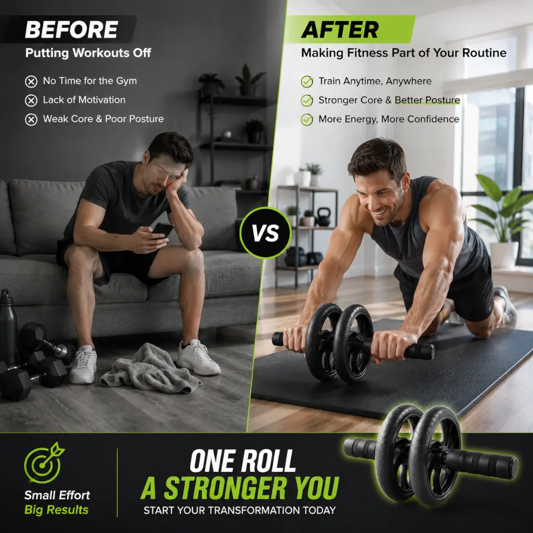 Dual Wheel Ab Roller | Silent Core Exercise Wheel | Home Gym Workout Equipment | Abdominal Muscle Trainer | Fitness Roller Jumartins
