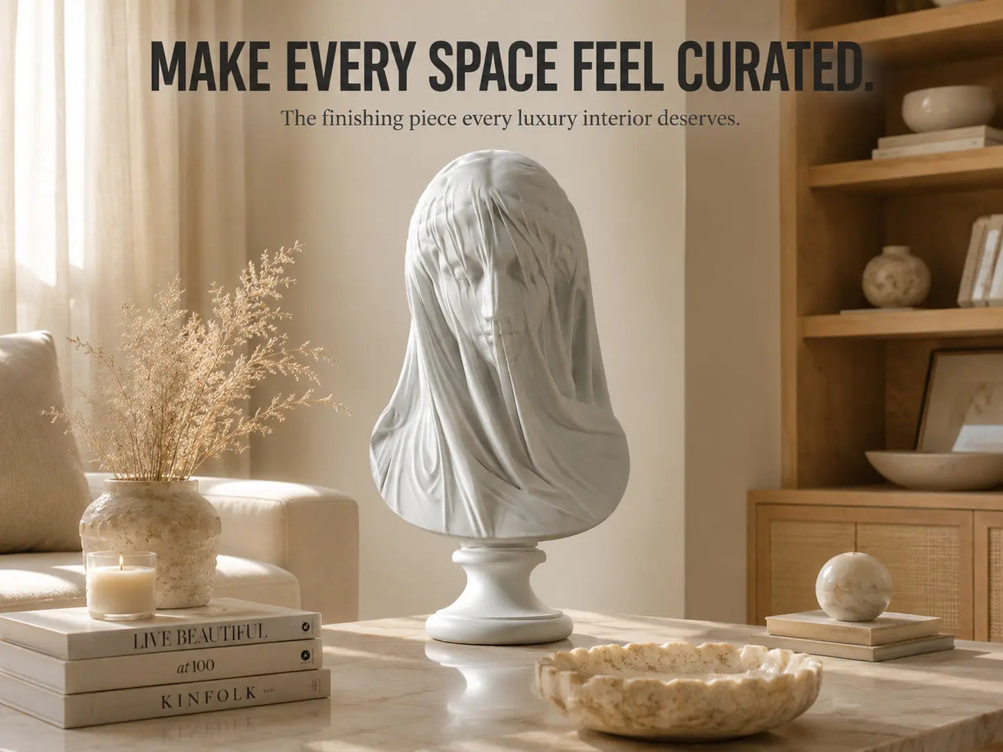 Veiled Lady Bust Sculpture | Greek Goddess Style Statue | White Maiden Figurine | Living Room Desk Bookshelf Decor Jumartins