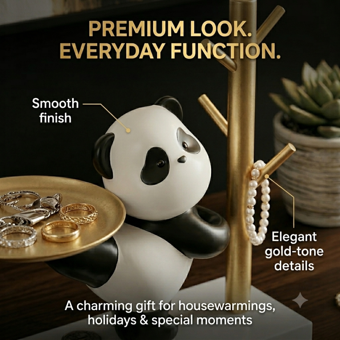 Panda Jewelry Tray & Ring Holder – Cute Gold Key Catchall Dish