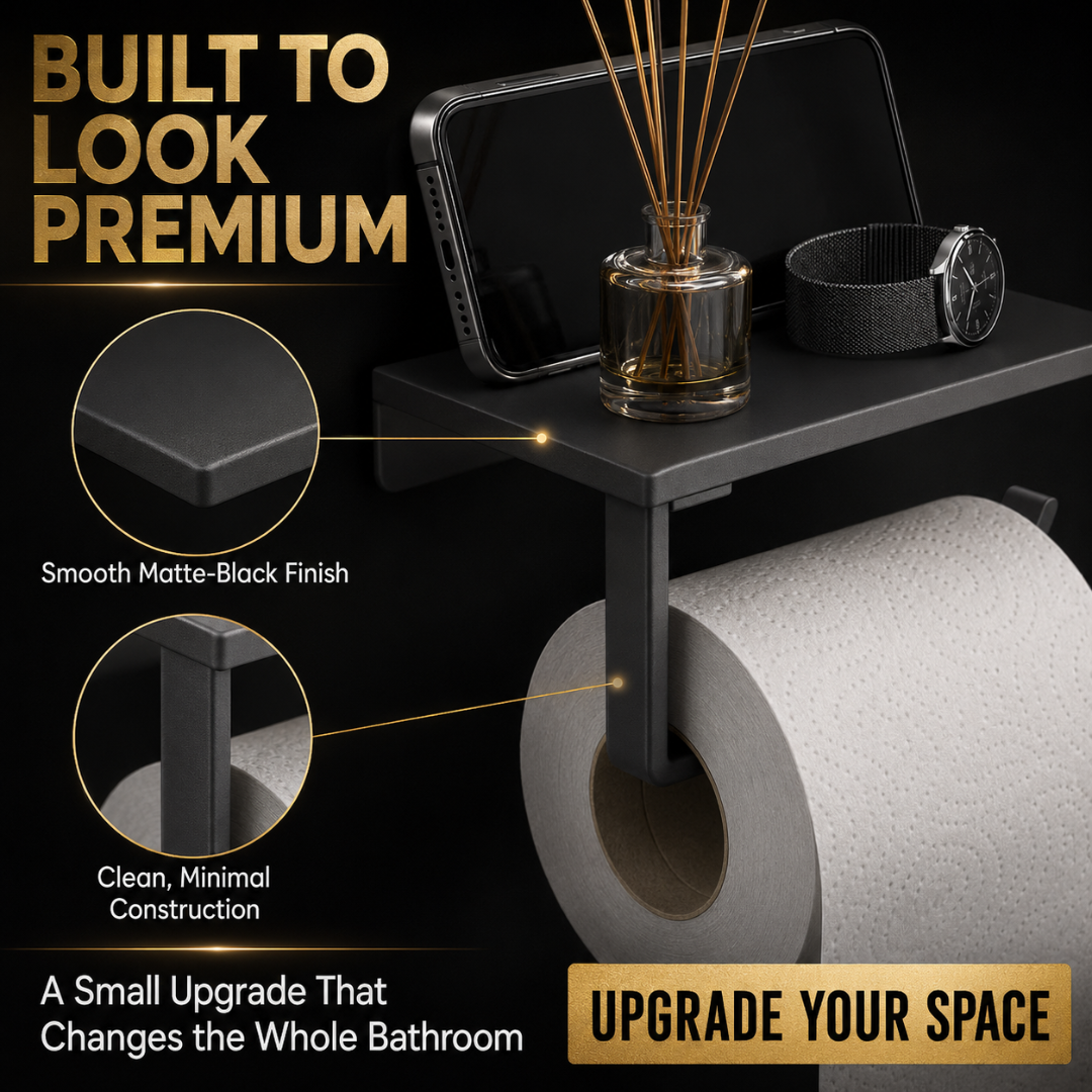 No Drill Toilet Paper Holder, Wall Mounted Shelf Organizer, Space Saving Holder