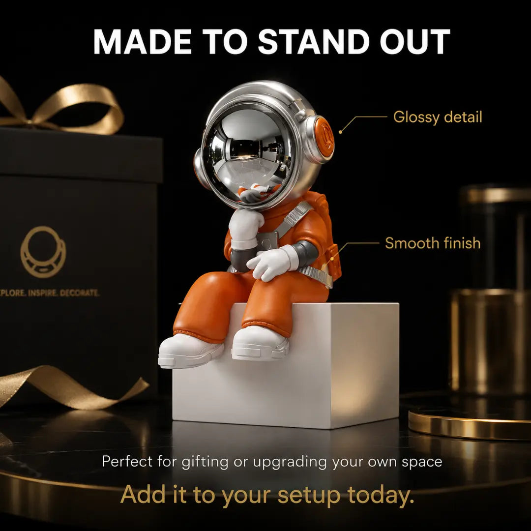 Astronaut Desk Decor, Space Shelf Statue, Headphone Figurine Gift, Sci Fi Ornament, Modern Office Accent, Cosmic Room Decor Jumartins