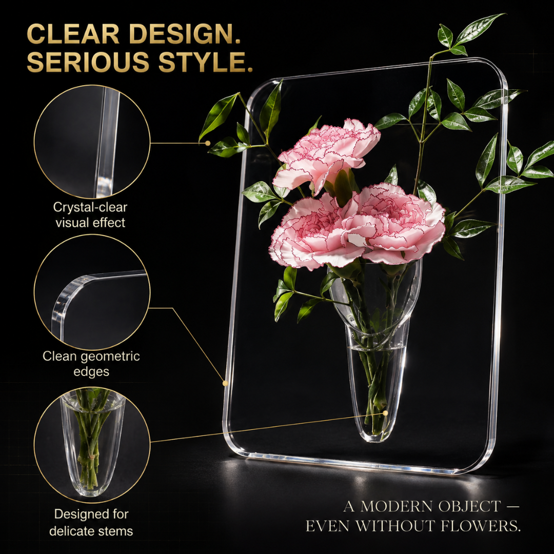 Clear Acrylic Frame Flower Vase – Modern Art Vase for Home & Desk Decor