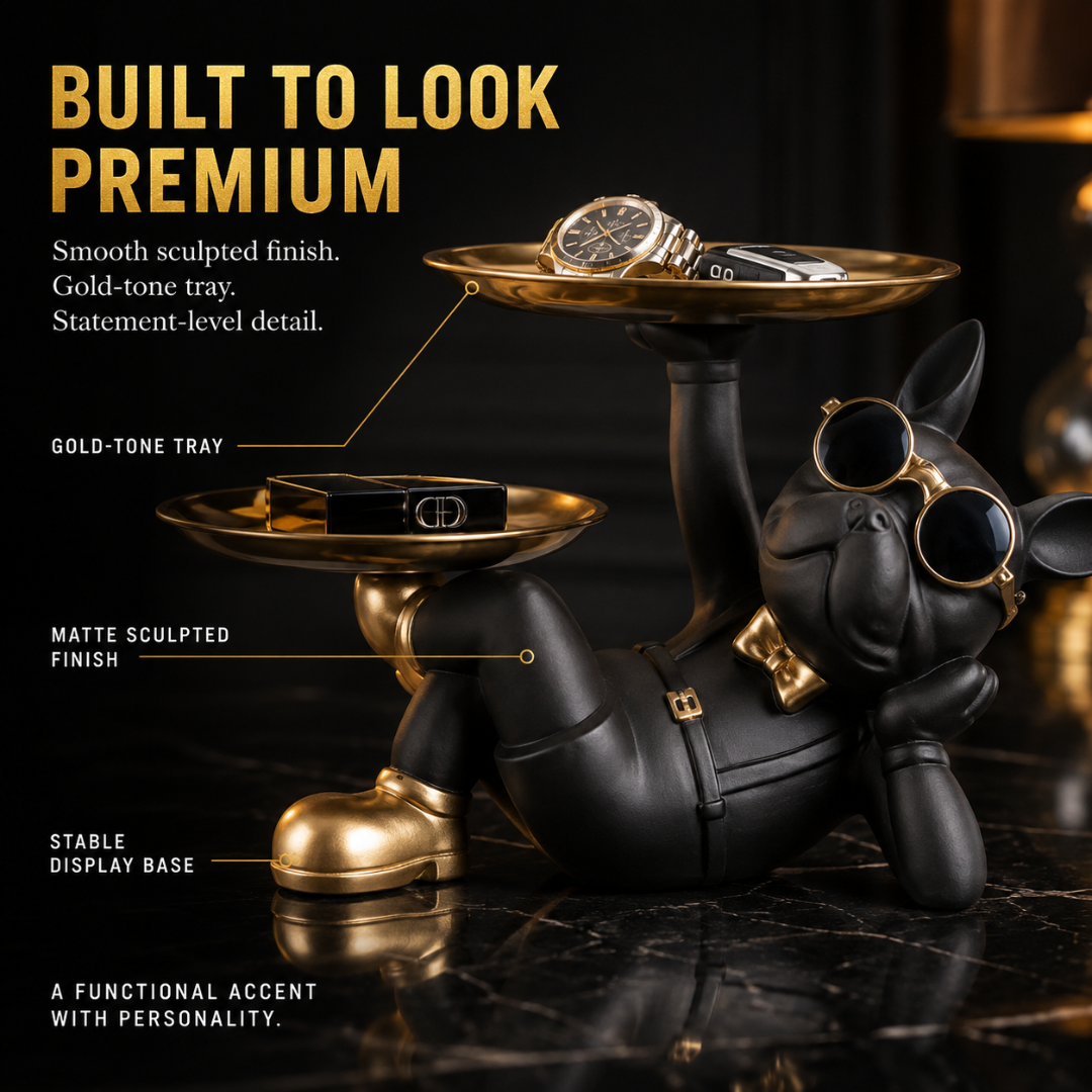 Black Bulldog Statue with Tray – Key Holder, Jewelry Organizer, Luxury Entryway Decor, Office Desk Accessory, Modern Home Accent Gift