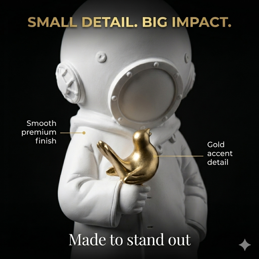 Astronaut Child Figurine with Golden Octopus Sculpture – Modern Space Art Decor