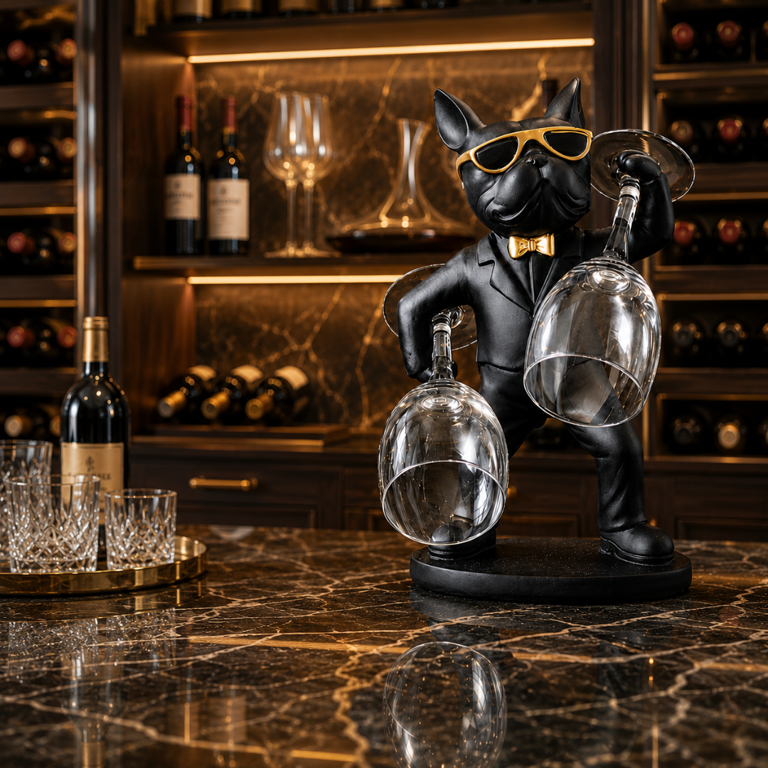 Frenchie Dog Wine Glass Stand – Modern Resin Home Decoration