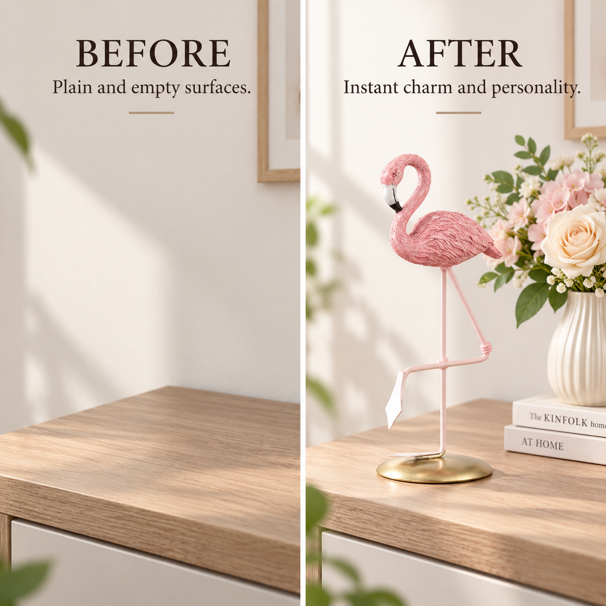Pink Flamingo Resin Figurine Desk Ornament | Flamingo Table Decor | Living Room Desktop Accent | Cute Home Decoration