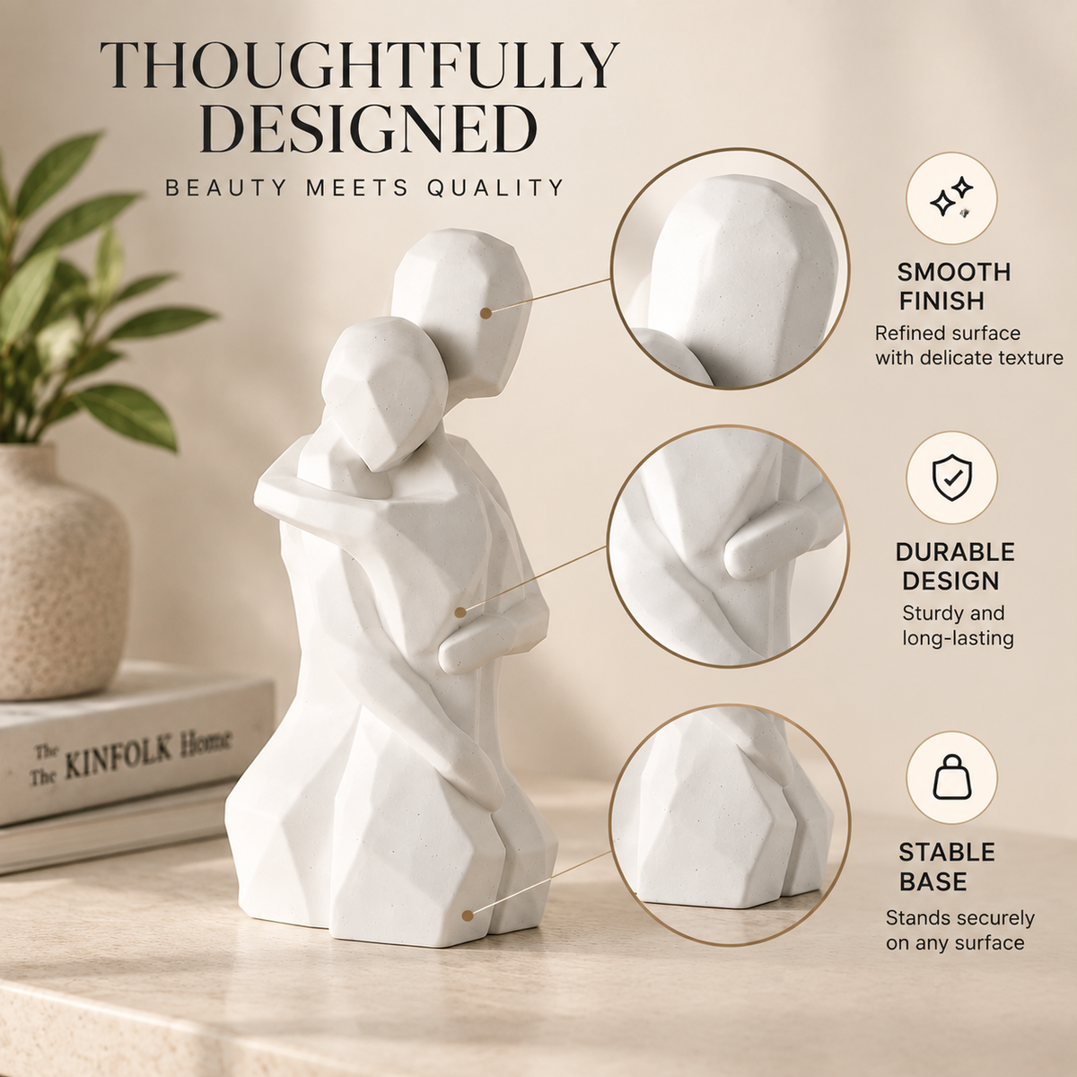 Couple Hug Sculpture | Romantic Love Figurine Home Decor | Meaningful Gift For Couples Anniversary Wedding Living Room
