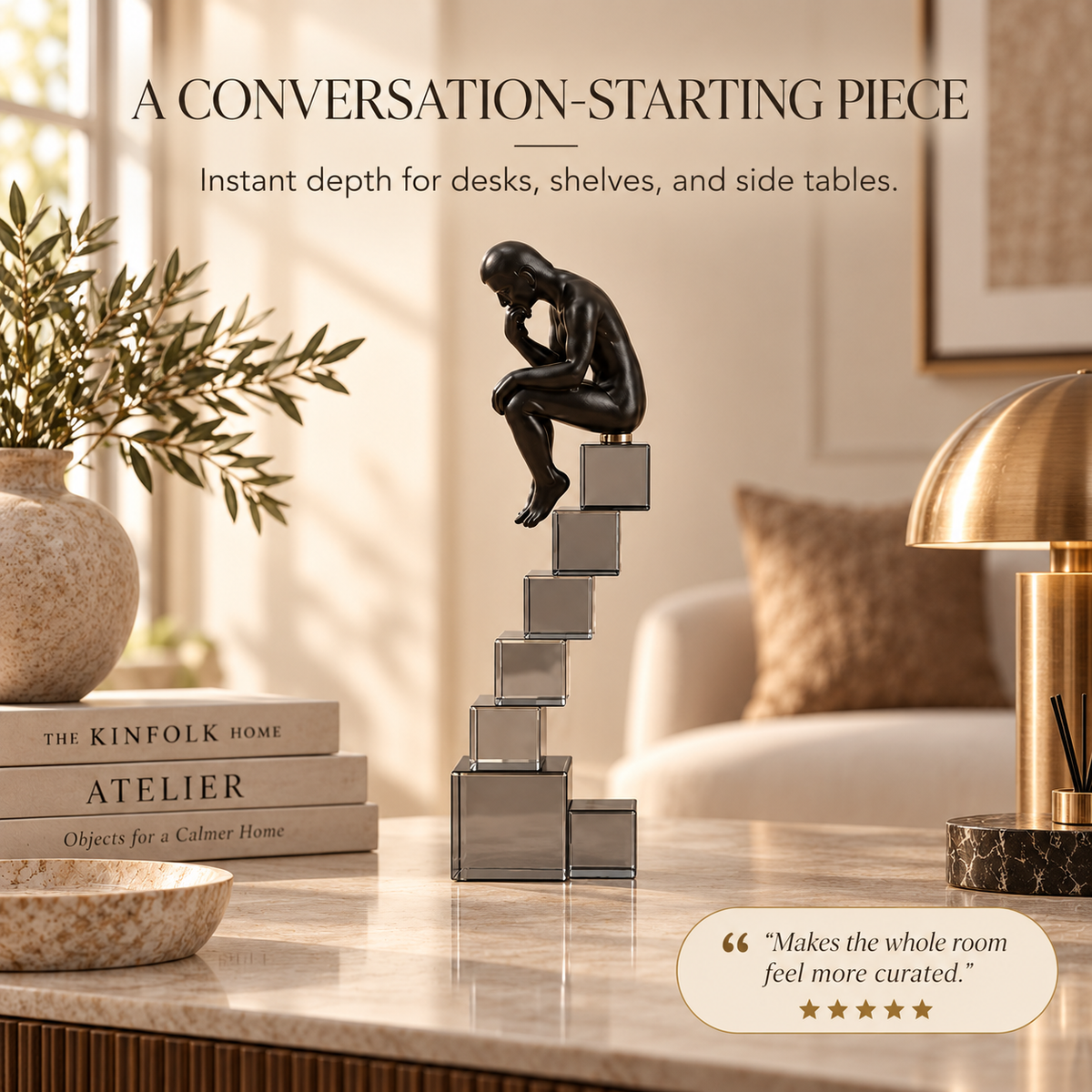 Crystal Ladder Thinker Figurine | Abstract Climbing Sculpture | Modern Desk Ornament | Decorative Statue for Living Room Shelf Office Decor