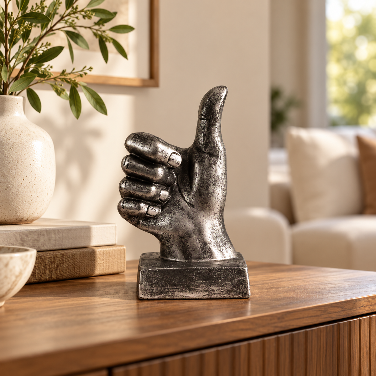 Thumbs Up Hand Resin Sculpture | Vintage Desktop Decor | Creative Finger Gesture Ornament | Living Room Shelf Coffee Table Accent