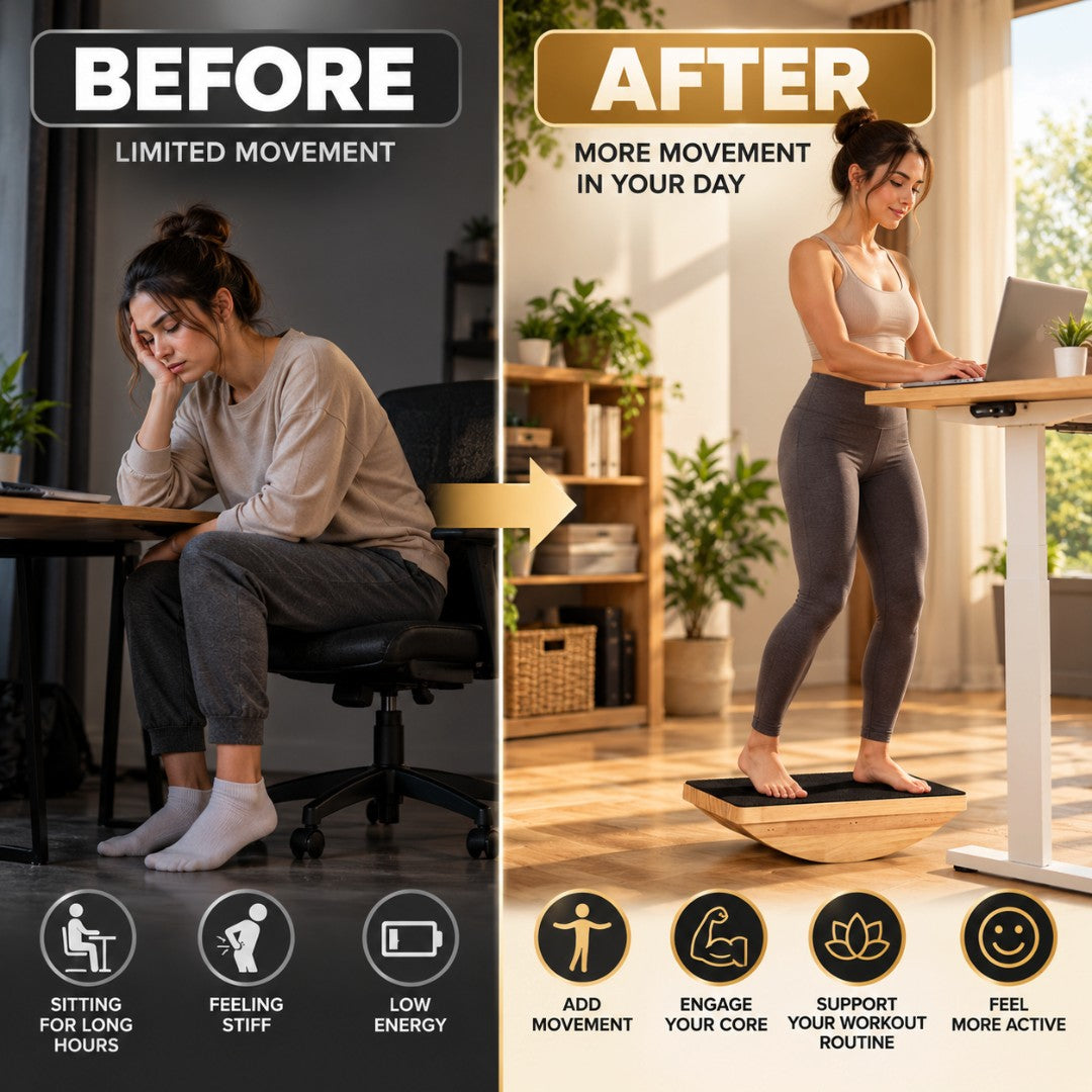 Wooden Balance Board | Non-Slip Wobble Rocker | Core Training Equipment | Standing Desk Balance Trainer | Yoga & Pilates