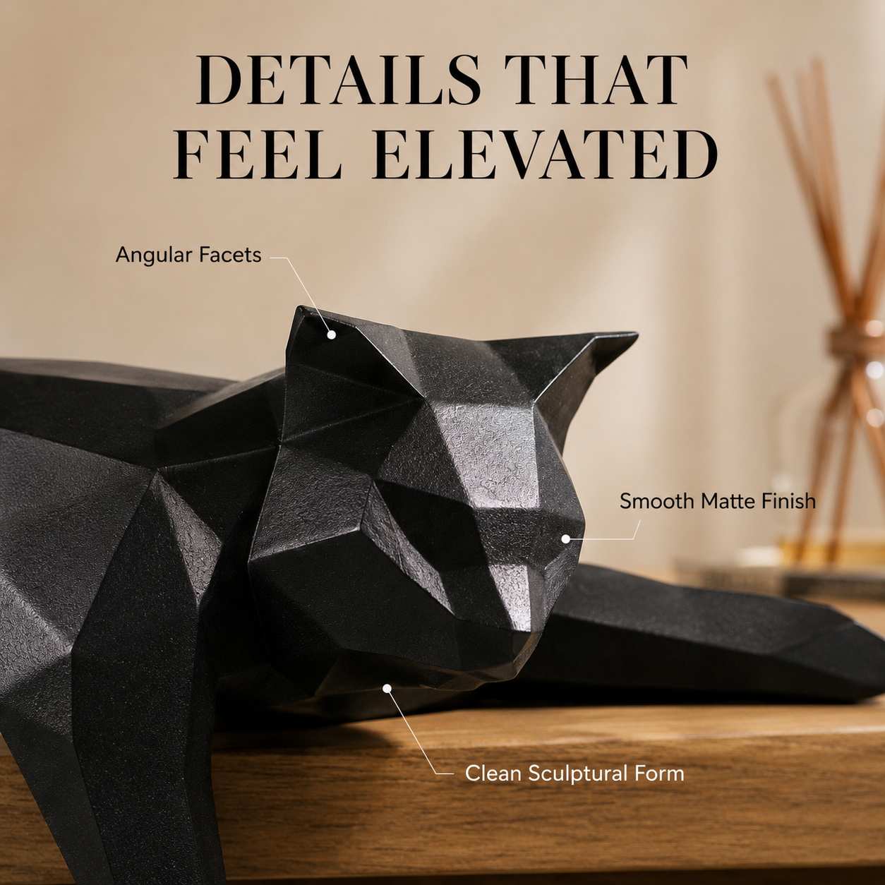 Geometric Lying Cat Statue | Modern Room Decor Figurine | Shelf Desk Table Sculpture | Cat Lover Gift Accent