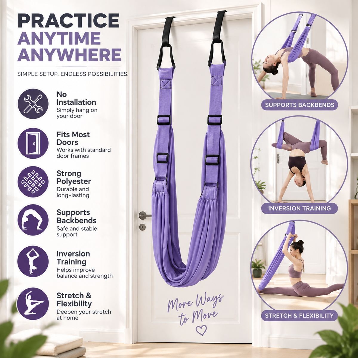 Aerial Yoga Rope Swing | Home Yoga Stretching Support | Fitness Exercise Rope | Yoga Training Equipment | Relaxation Practice Tool