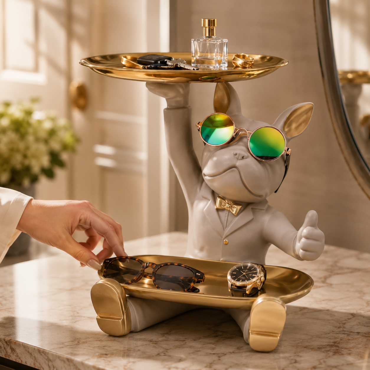 Resin Dog Tray Organizer | Key Holder Figurine | Entryway Catchall Dish | Vanity Sundries Storage | Funny Dog Statue Decor