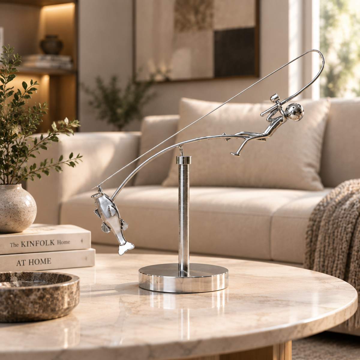 Fisherman Balancing Sculpture | Kinetic Fishing Decor | Balance Art | Desk Ornament | Home Office Shelf Decoration | Angler Gift