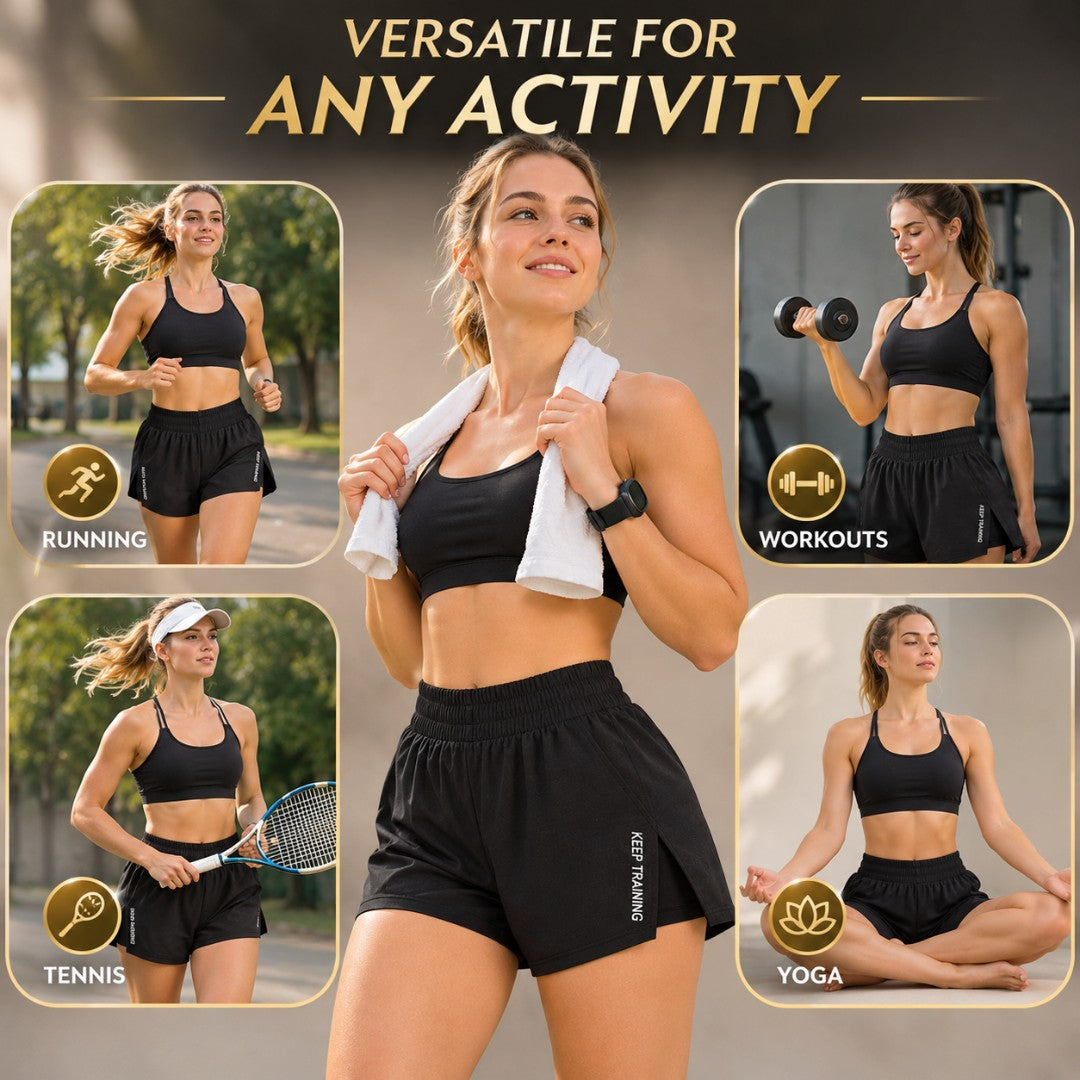 Womens High Waisted Running Shorts | 2 in 1 Athletic Workout Shorts | Gym Fitness Tennis Activewear