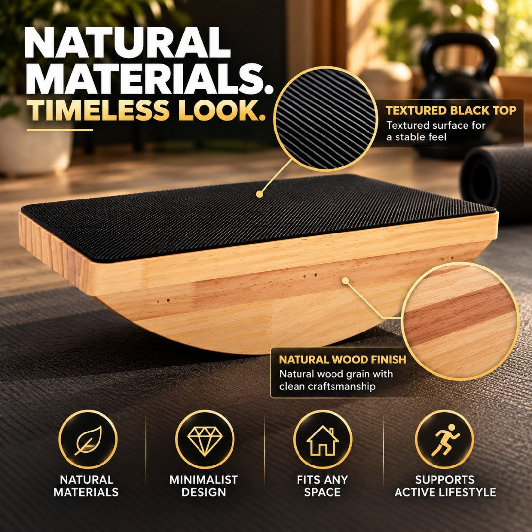 Wooden Balance Board | Non-Slip Wobble Rocker | Core Training Equipment | Standing Desk Balance Trainer | Yoga & Pilates