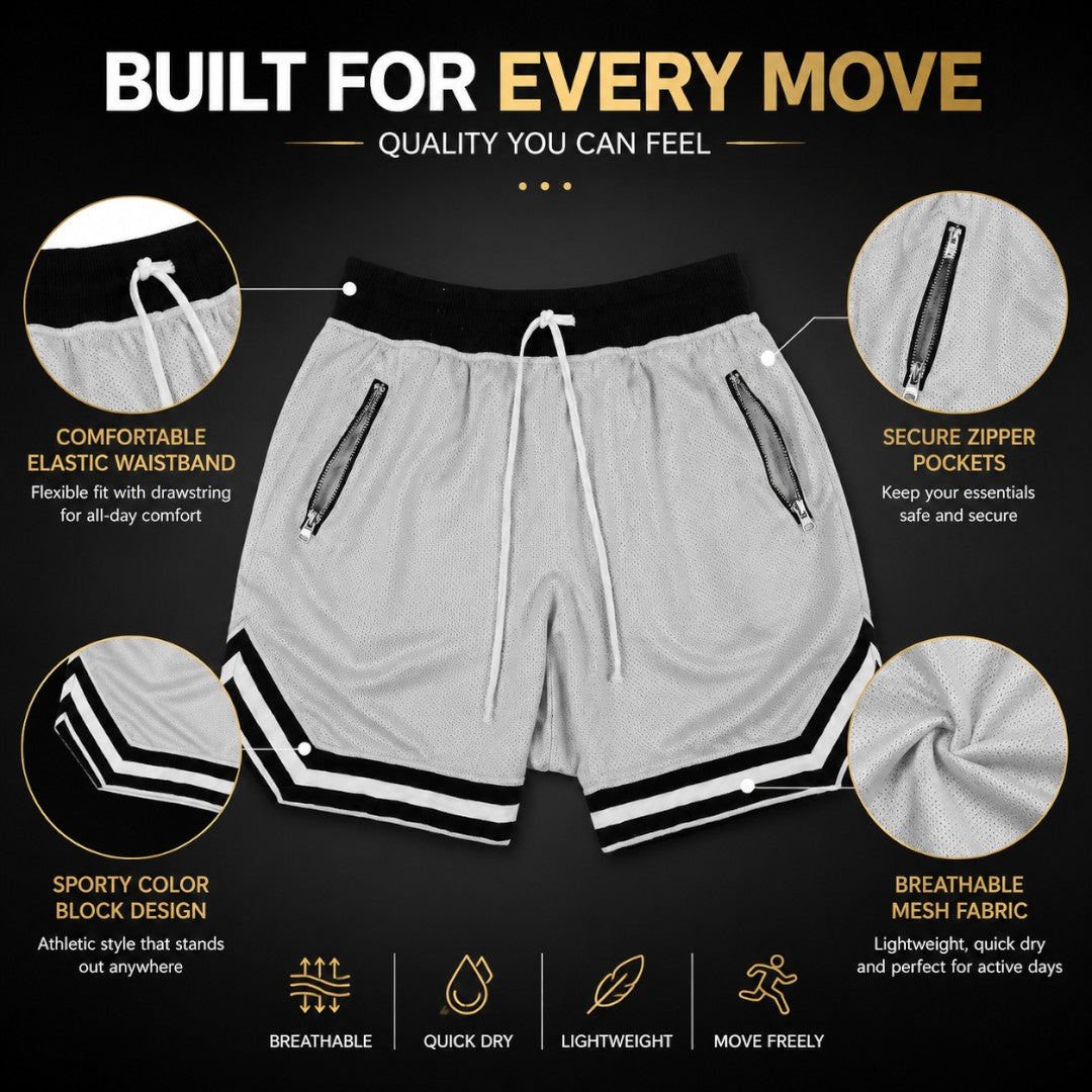Men Athletic Shorts | Zipper Pocket Gym Shorts | Breathable Quick Dry Sportswear | Drawstring Training Shorts | Casual Workout Summer Wear