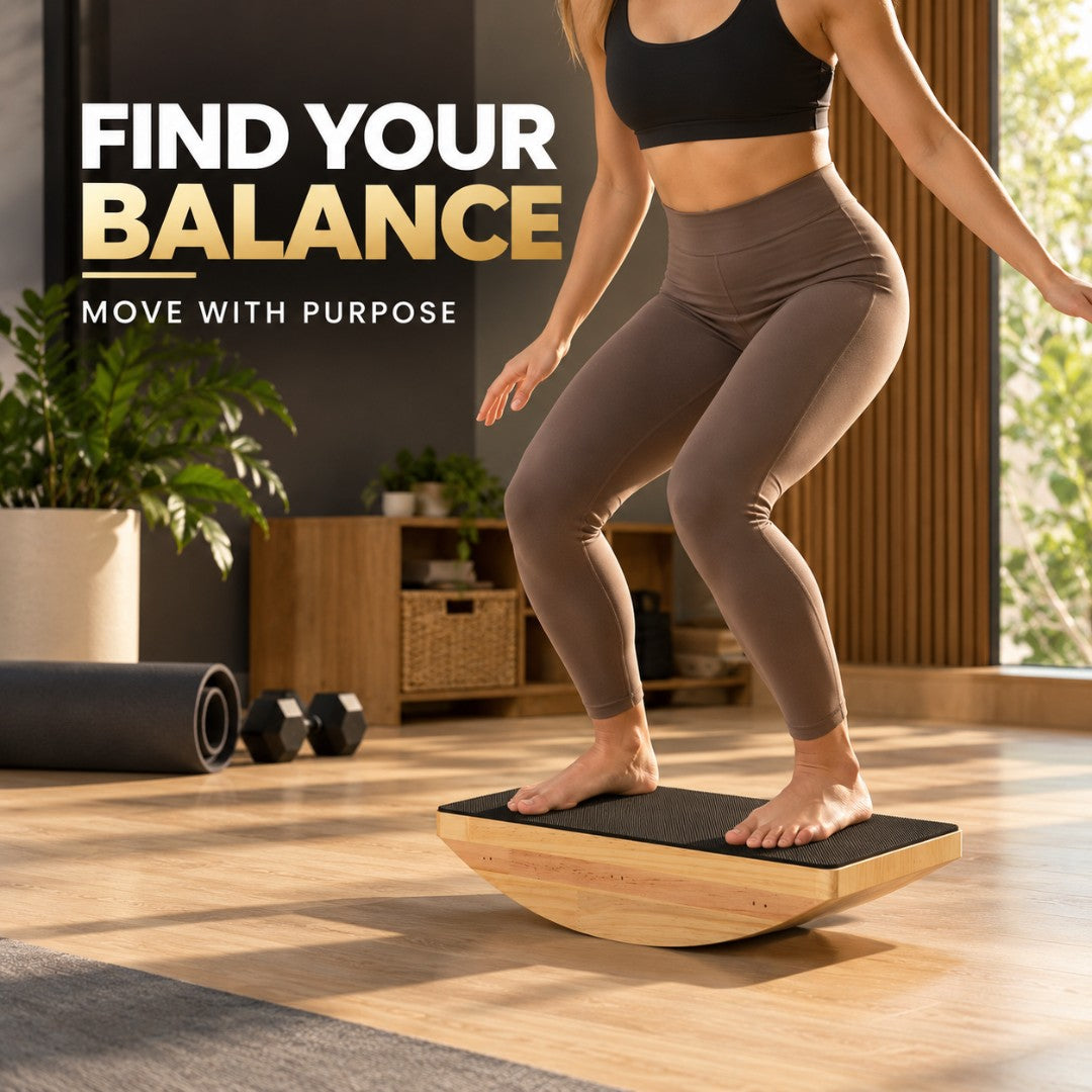 Wooden Balance Board | Non-Slip Wobble Rocker | Core Training Equipment | Standing Desk Balance Trainer | Yoga & Pilates