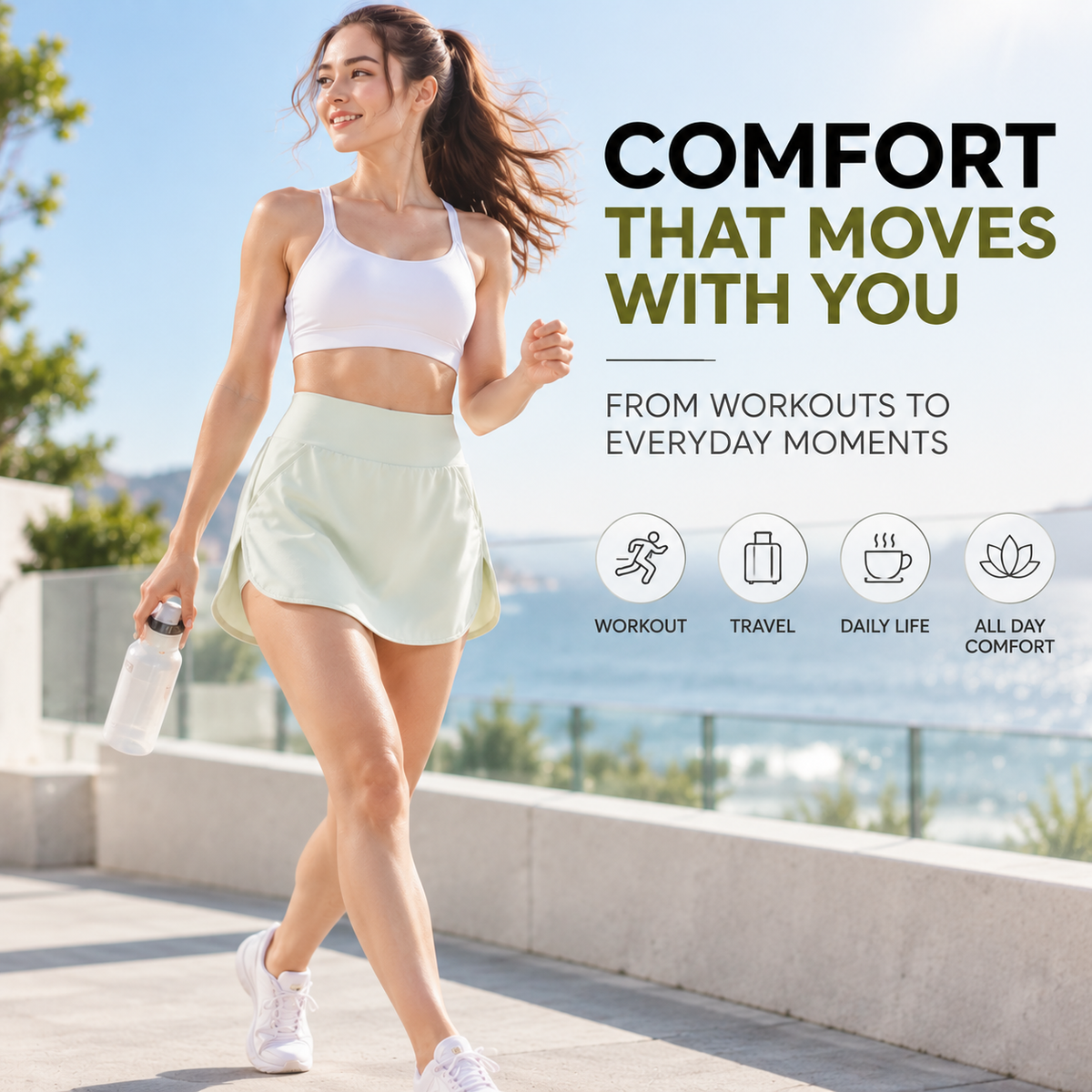 Women's Tennis Skirt High Waist Athletic Skort Yoga Workout Skirt Sports Fitness Bottom Active Lifestyle Wear