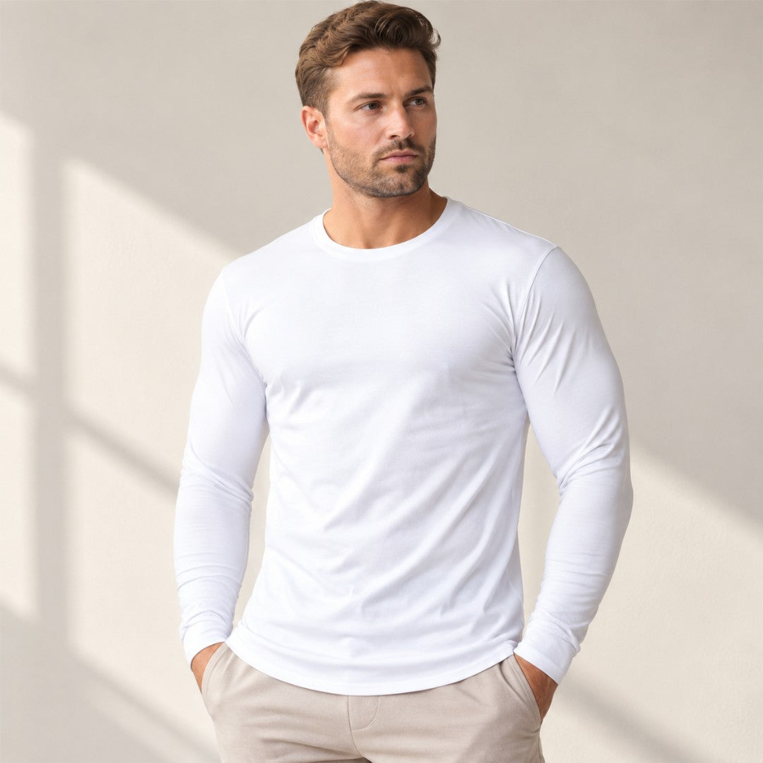 Slim Fit Mens Long Sleeve Shirt | Athletic Workout Top | Cotton Fitness Training Tee | Bodybuilding Gym Wear | Casual Sports Shirt