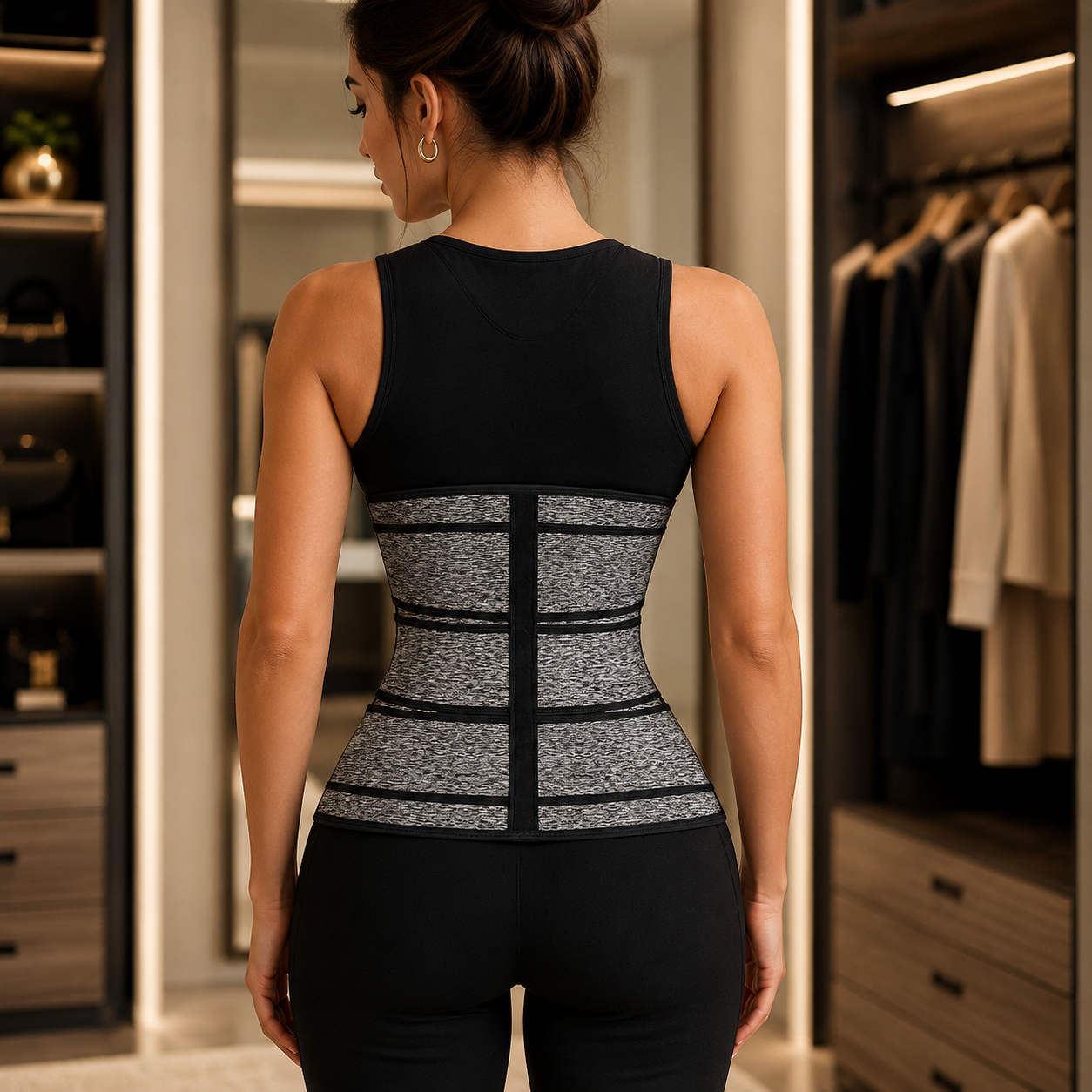 Women Waist Trainer Belt | Adjustable Hook Closure Waist Support | Black Compression Wrap for Workout Layering