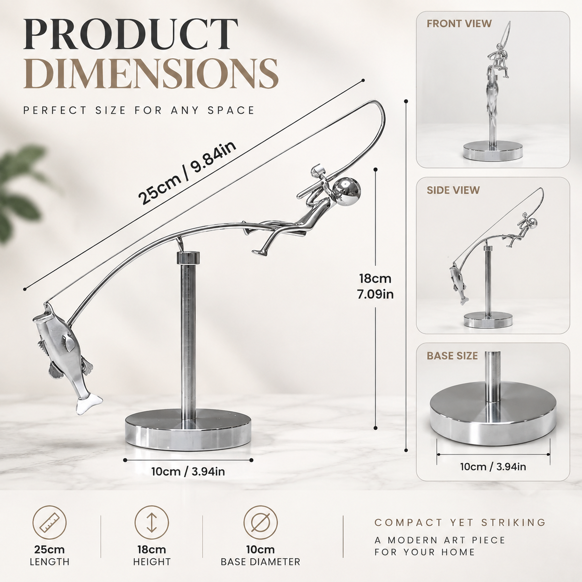 Fisherman Balancing Sculpture | Kinetic Fishing Decor | Balance Art | Desk Ornament | Home Office Shelf Decoration | Angler Gift