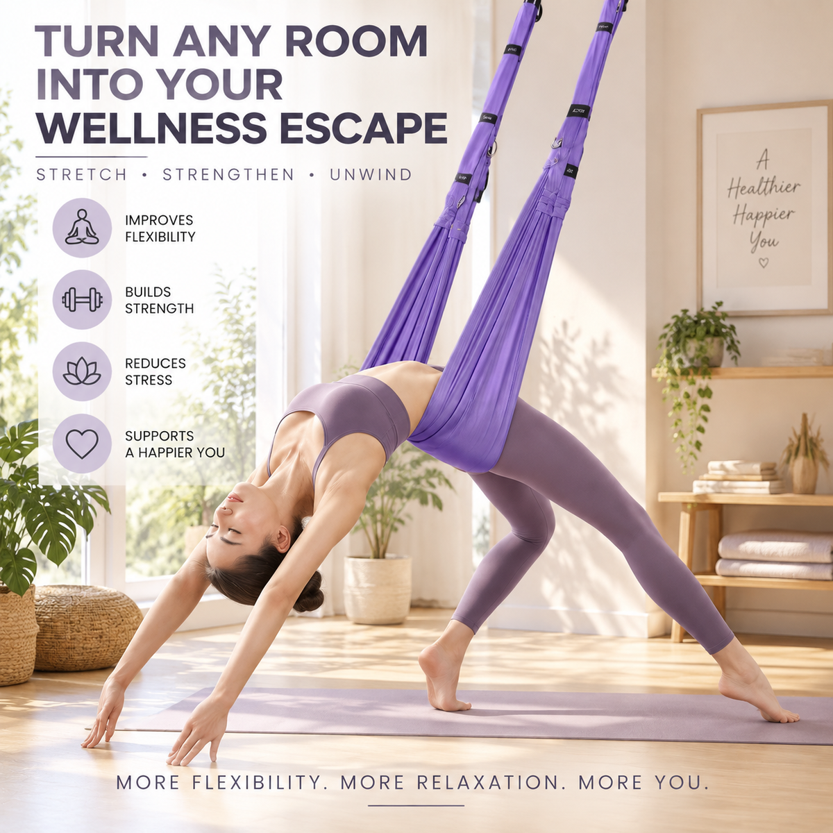 Aerial Yoga Rope Swing | Home Yoga Stretching Support | Fitness Exercise Rope | Yoga Training Equipment | Relaxation Practice Tool
