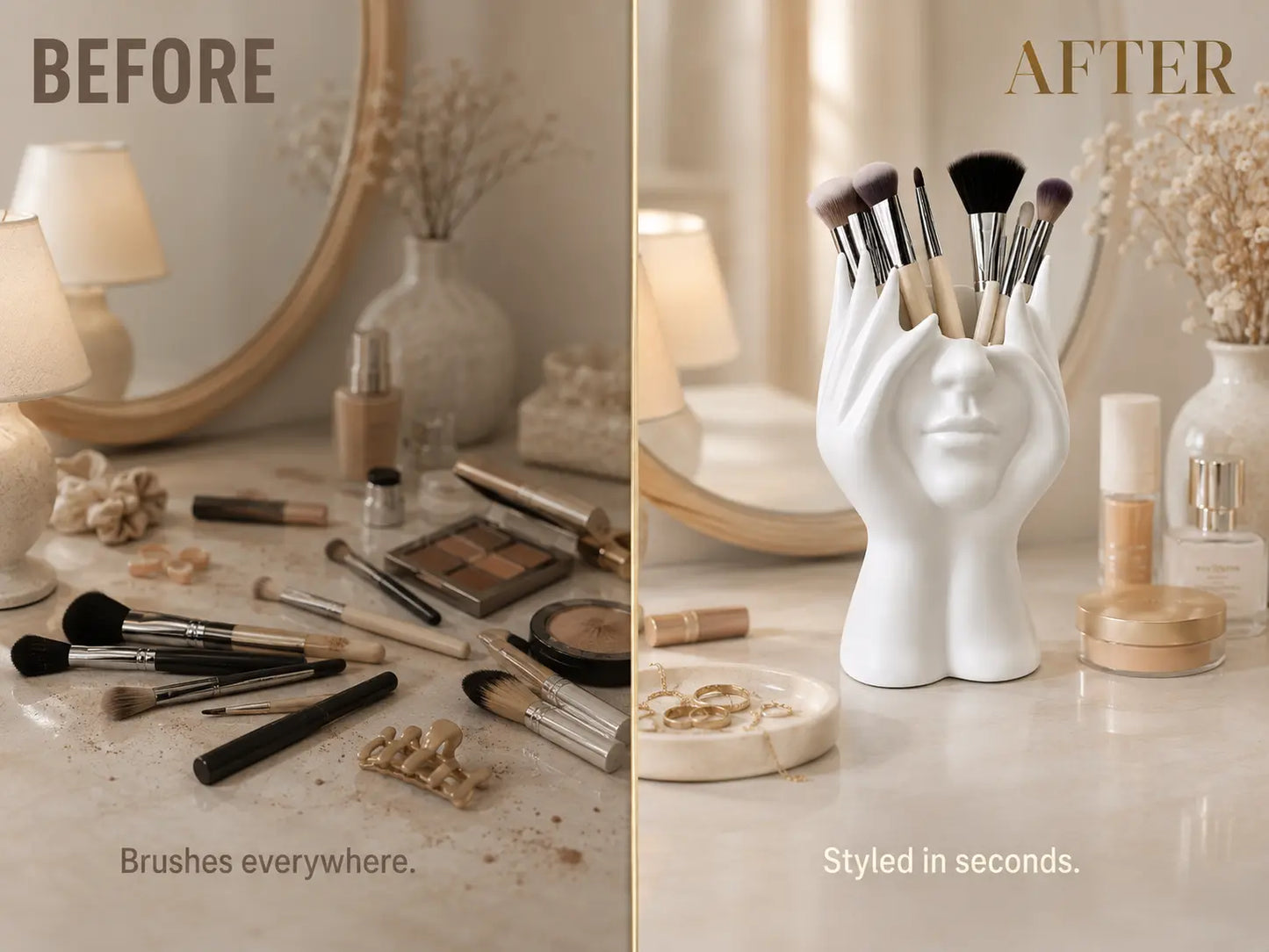 White Sculptural Face Makeup Brush Holder | Artistic Vanity Organizer | Desktop Pen Holder | Modern Decor Storage Jumartins