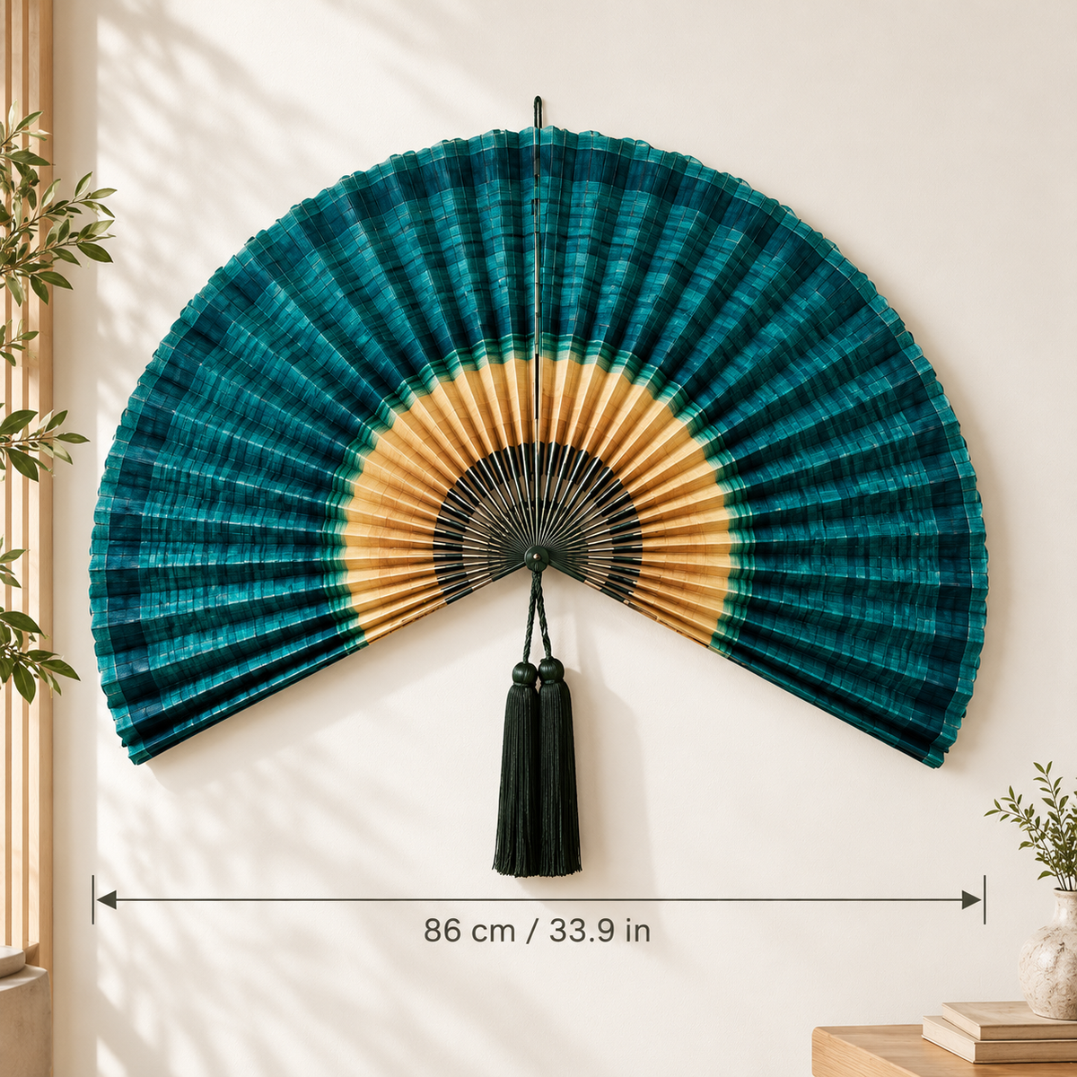 Bamboo Folding Fan Wall Decor | Large Statement Wall Hanging | Boho Home Accent | Living Room Bedroom Feature Decor