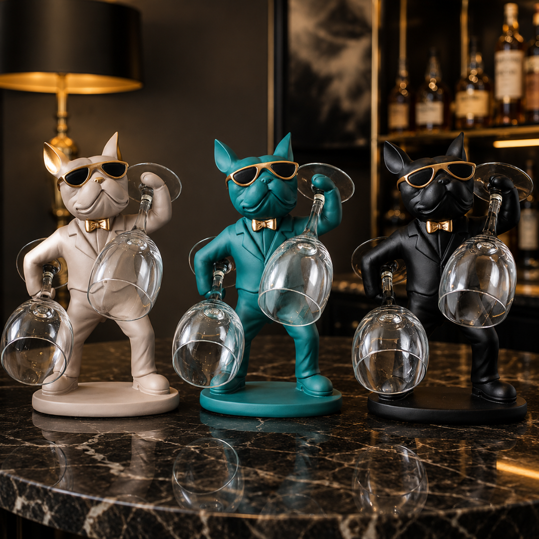 Frenchie Dog Wine Glass Stand – Modern Resin Home Decoration