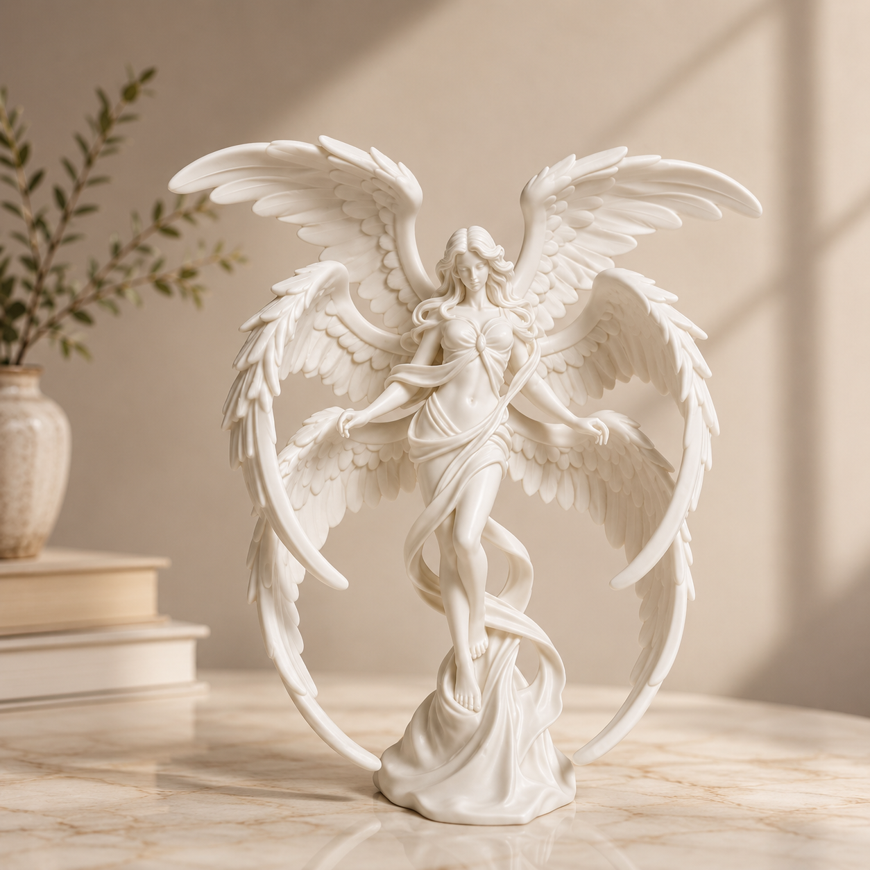 Angel Goddess Figurine | Spiritual Shelf Decor | Winged Desktop Ornament | Peaceful Home Accent | Thoughtful Art Gift | Serene Room Decoration
