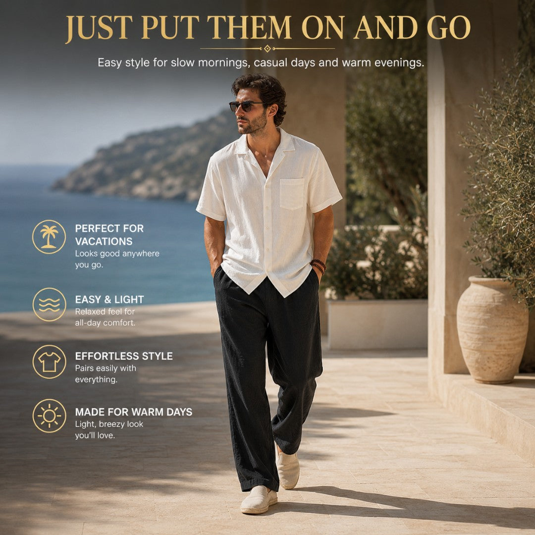 Men's Cotton Linen Pants | Loose Beach Trousers | Relaxed Wide Leg Pants | Casual Summer Bottoms | Resort Vacation Wear