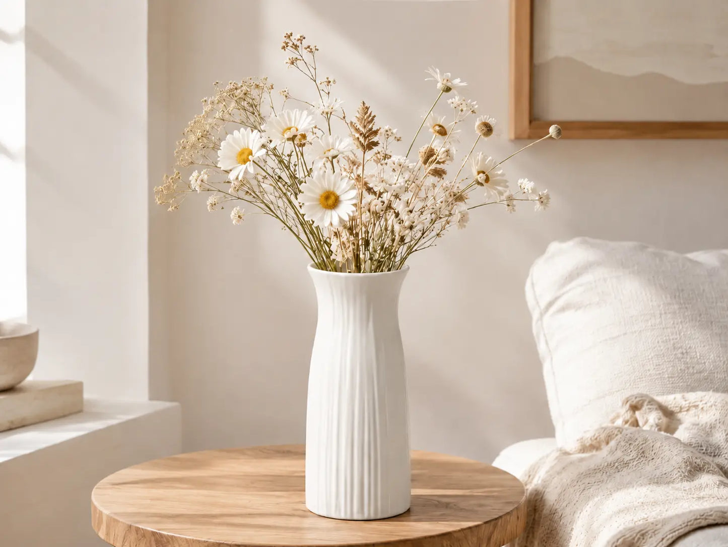 White Textured Plastic Vase | Modern Flower Holder | Minimalist Table Decor | Living Room Shelf Orna Jumartins