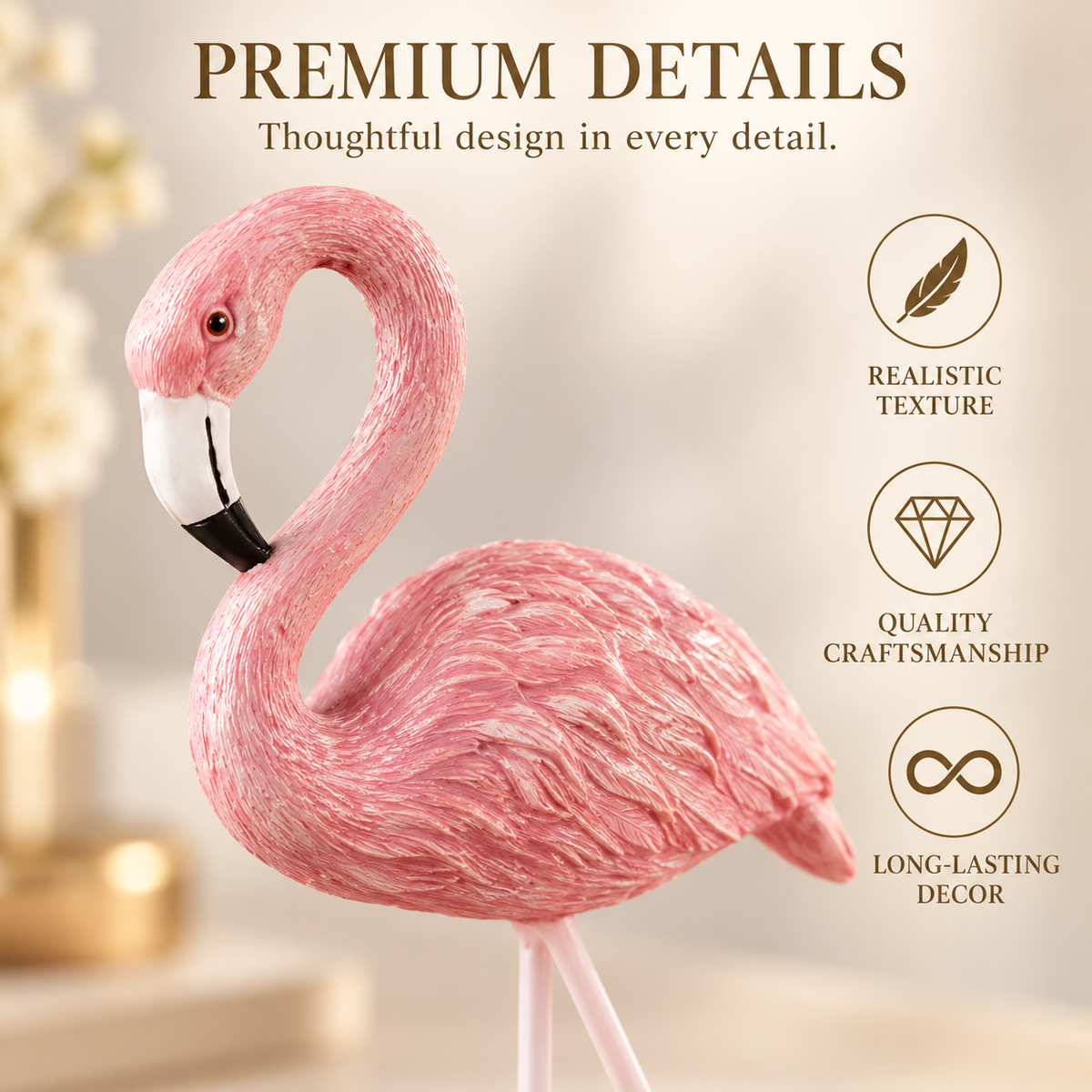 Pink Flamingo Resin Figurine Desk Ornament | Flamingo Table Decor | Living Room Desktop Accent | Cute Home Decoration